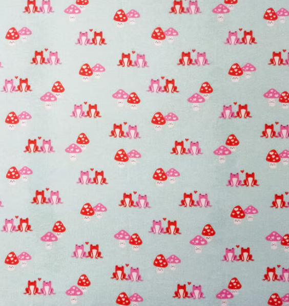 Frogs and Mushrooms on Flannel